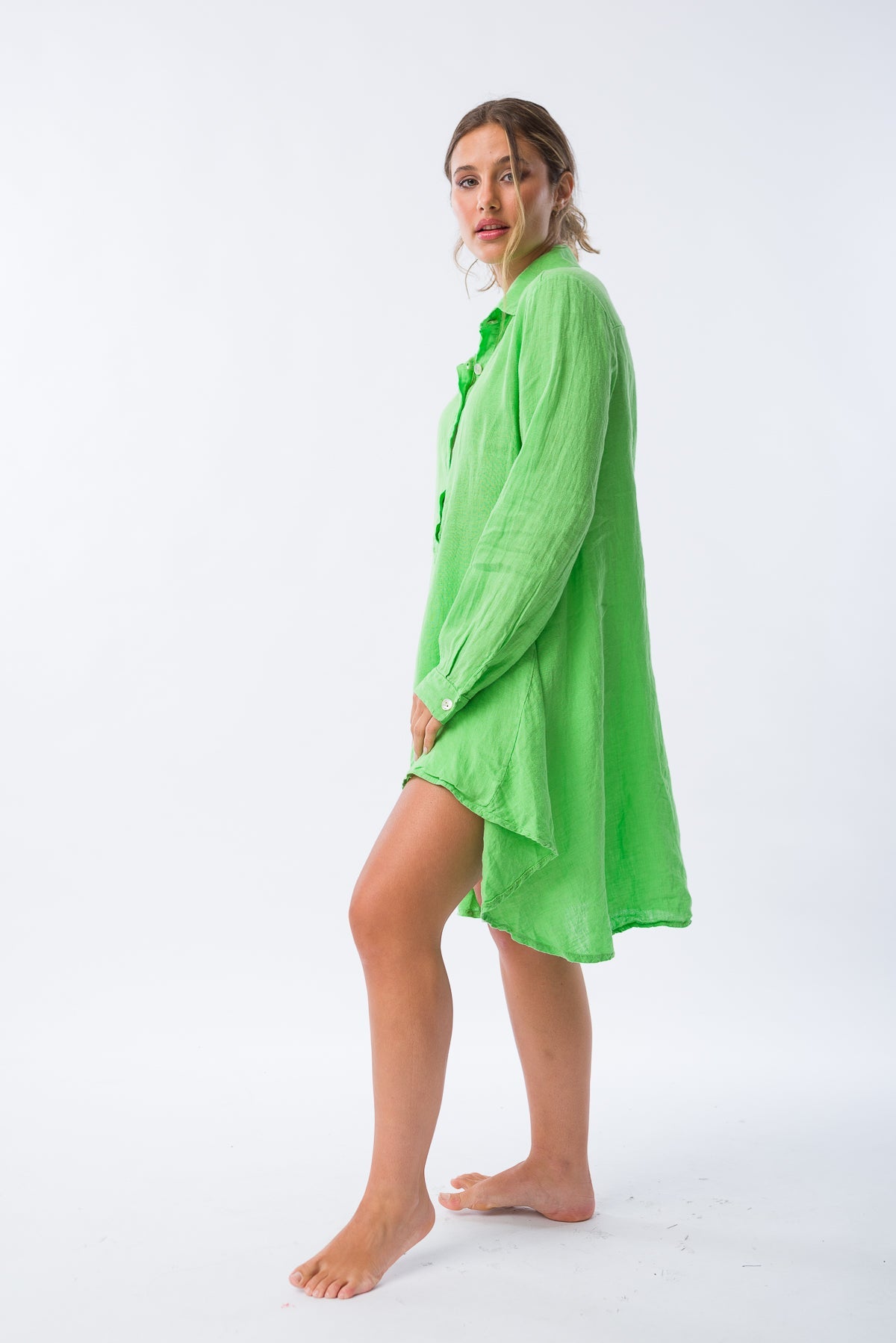 Camisa de Lino Lucía Verde - Viviana Méndez