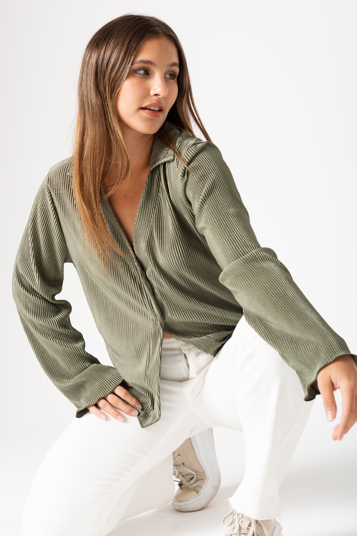 Camisa Livera Verde Militar - Viviana Méndez