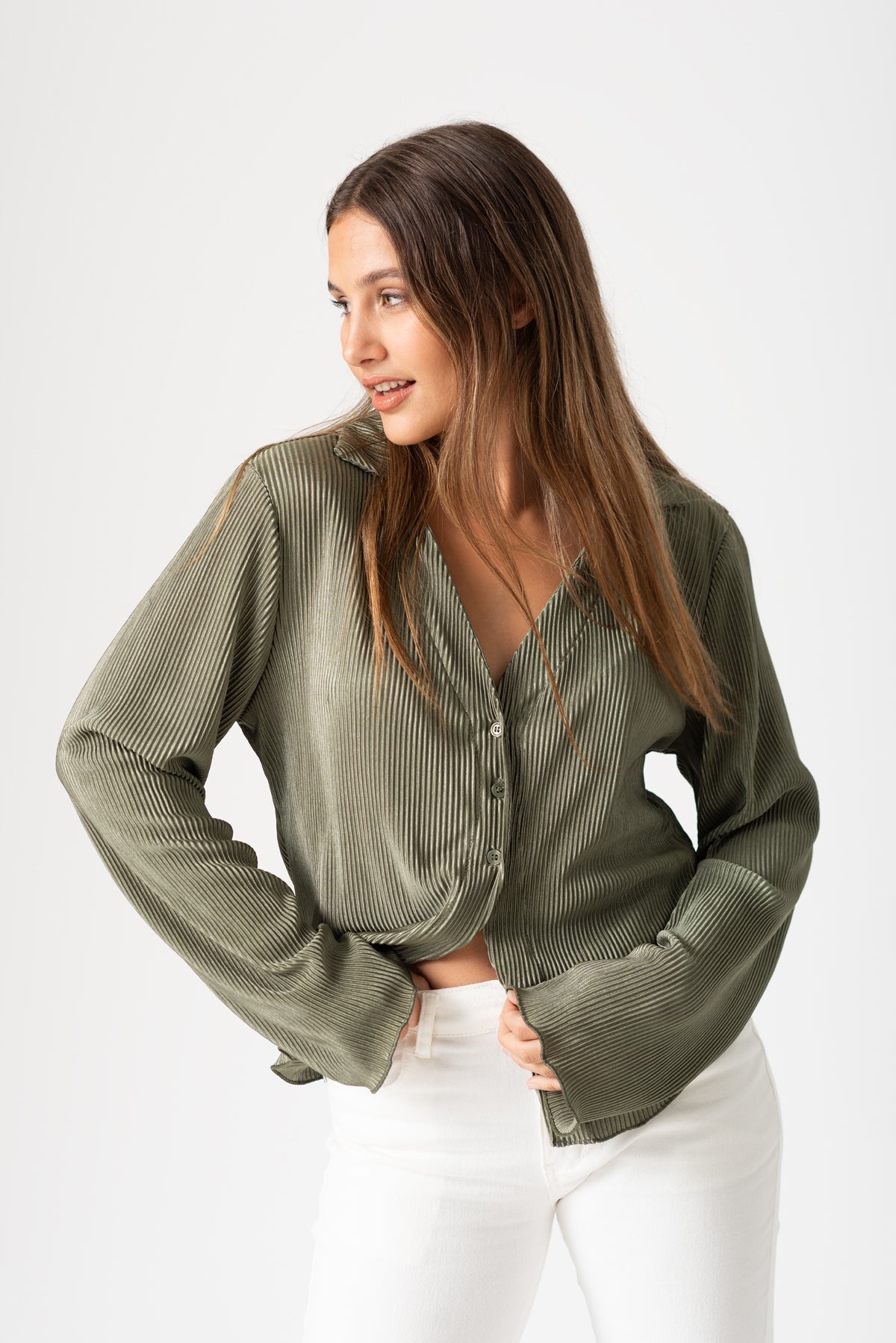 Camisa Livera Verde Militar - Viviana Méndez