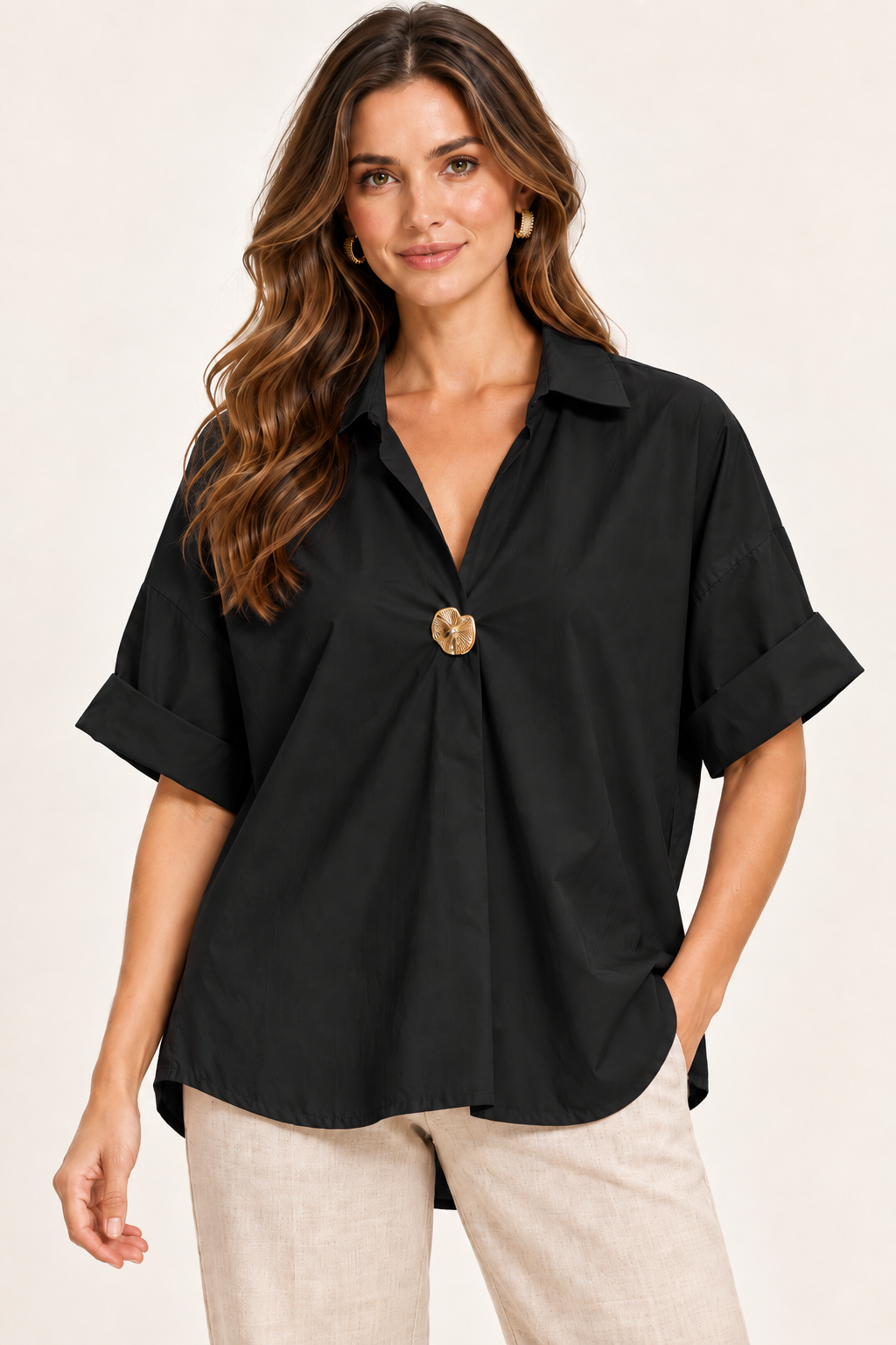 Camisa Marfil Negra