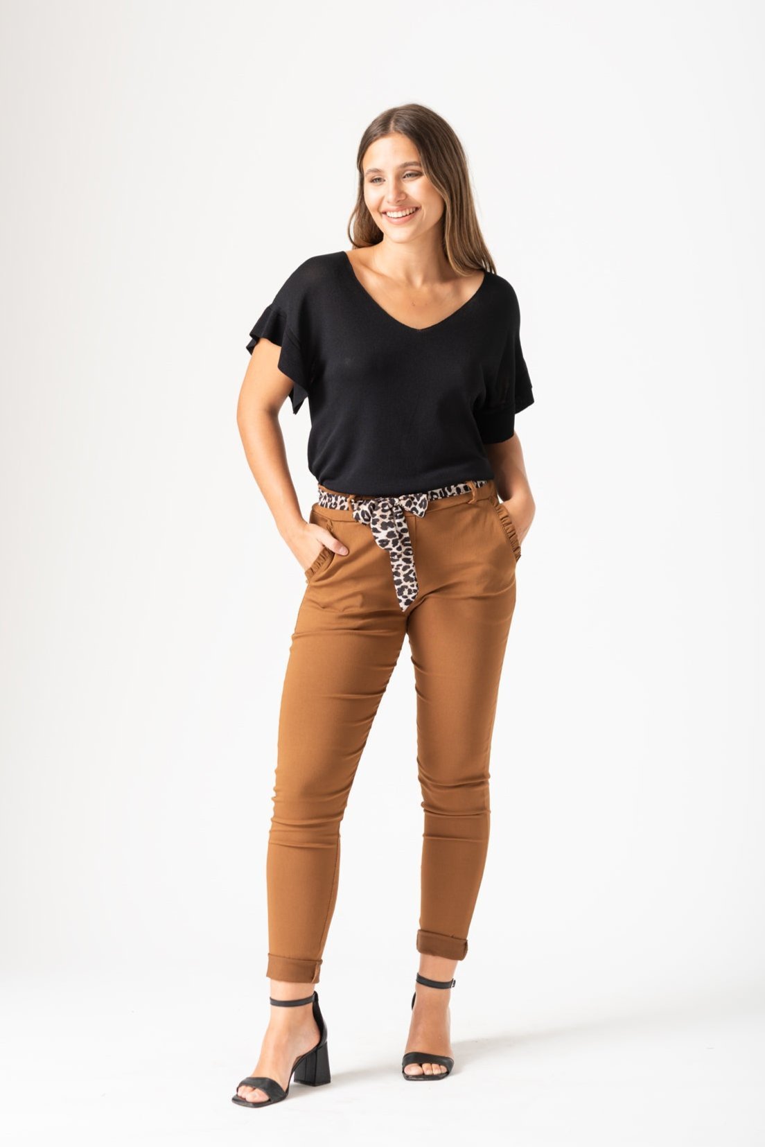 Pantalón Aline Cint Plizada Camel - Viviana Méndez