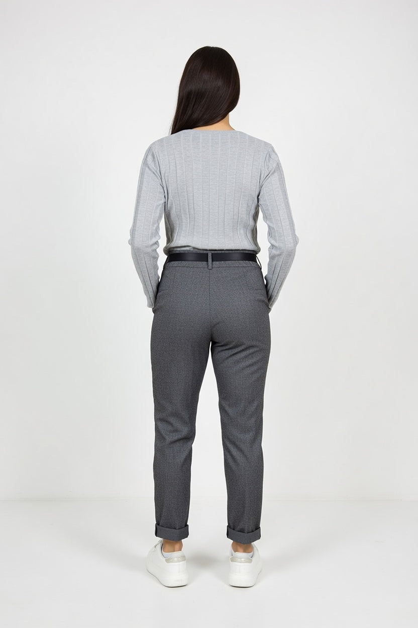 Pantalón Aline Cint Elast Gris (Estampa) - Atras