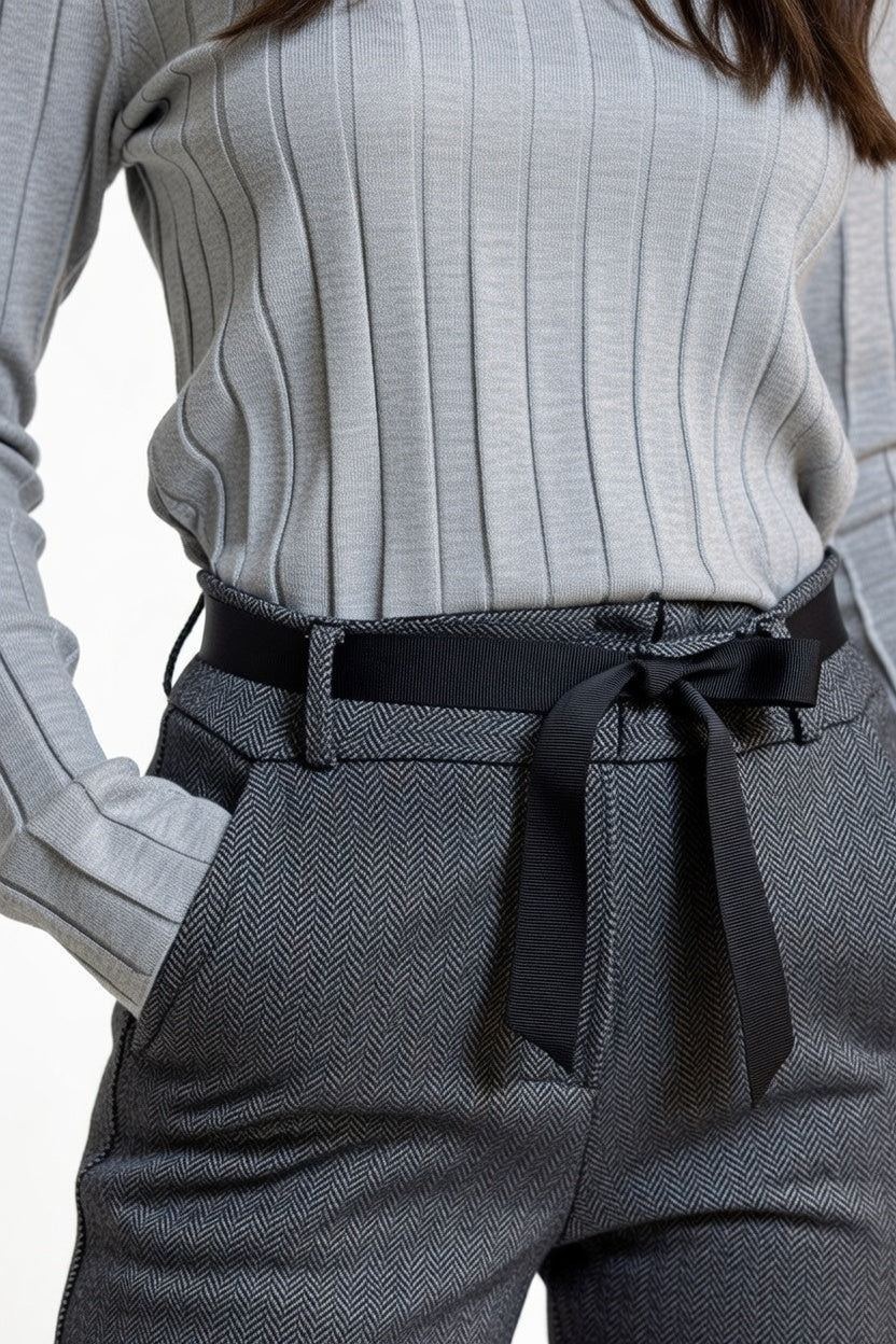 Pantalón Aline Cint Elast Gris (Estampa) - Detalle