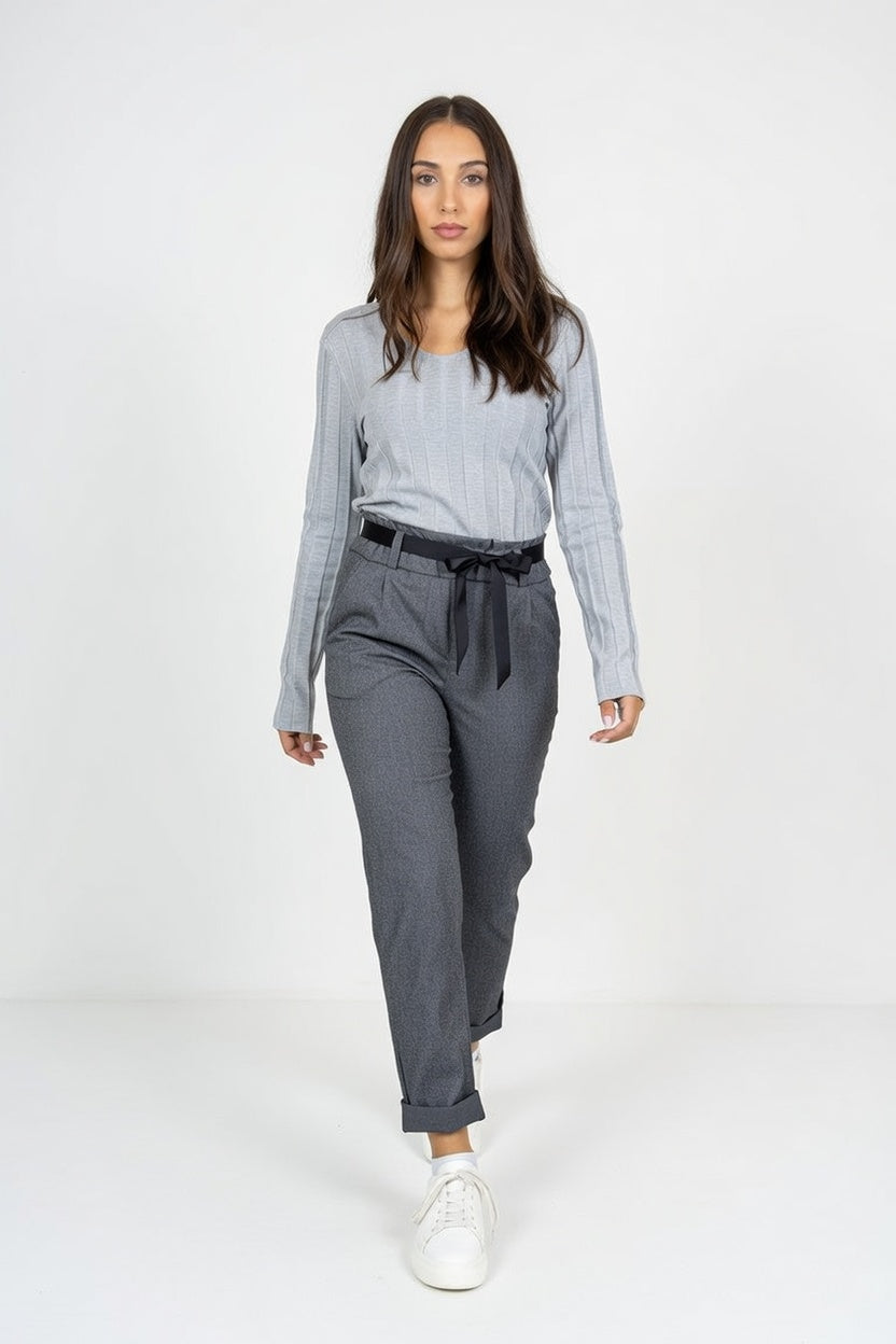 Pantalón Aline Cint Elast Gris (Estampa) - Walking