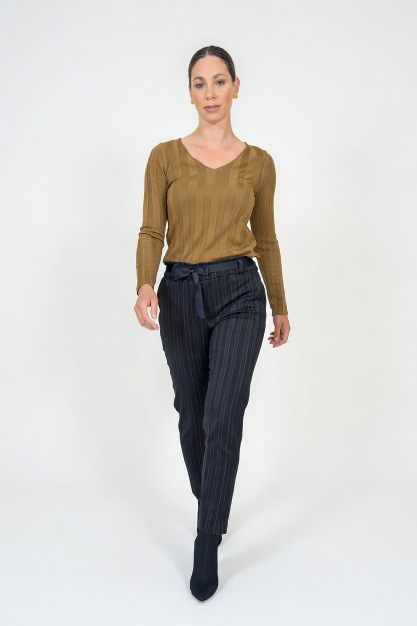 Pantalón Aline Cint Elast Negro (Rayas) - Walking