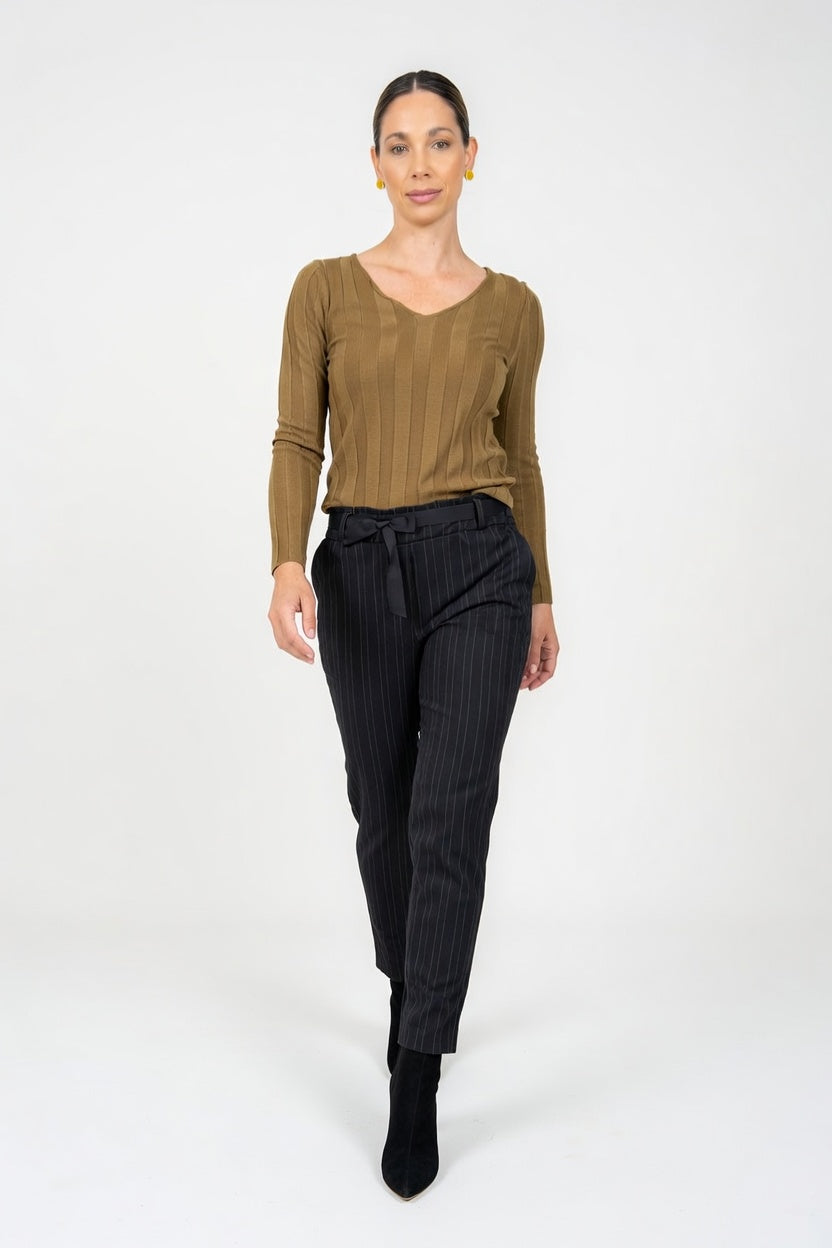 Pantalón Aline Cint Elast Negro (Rayas) - Walking