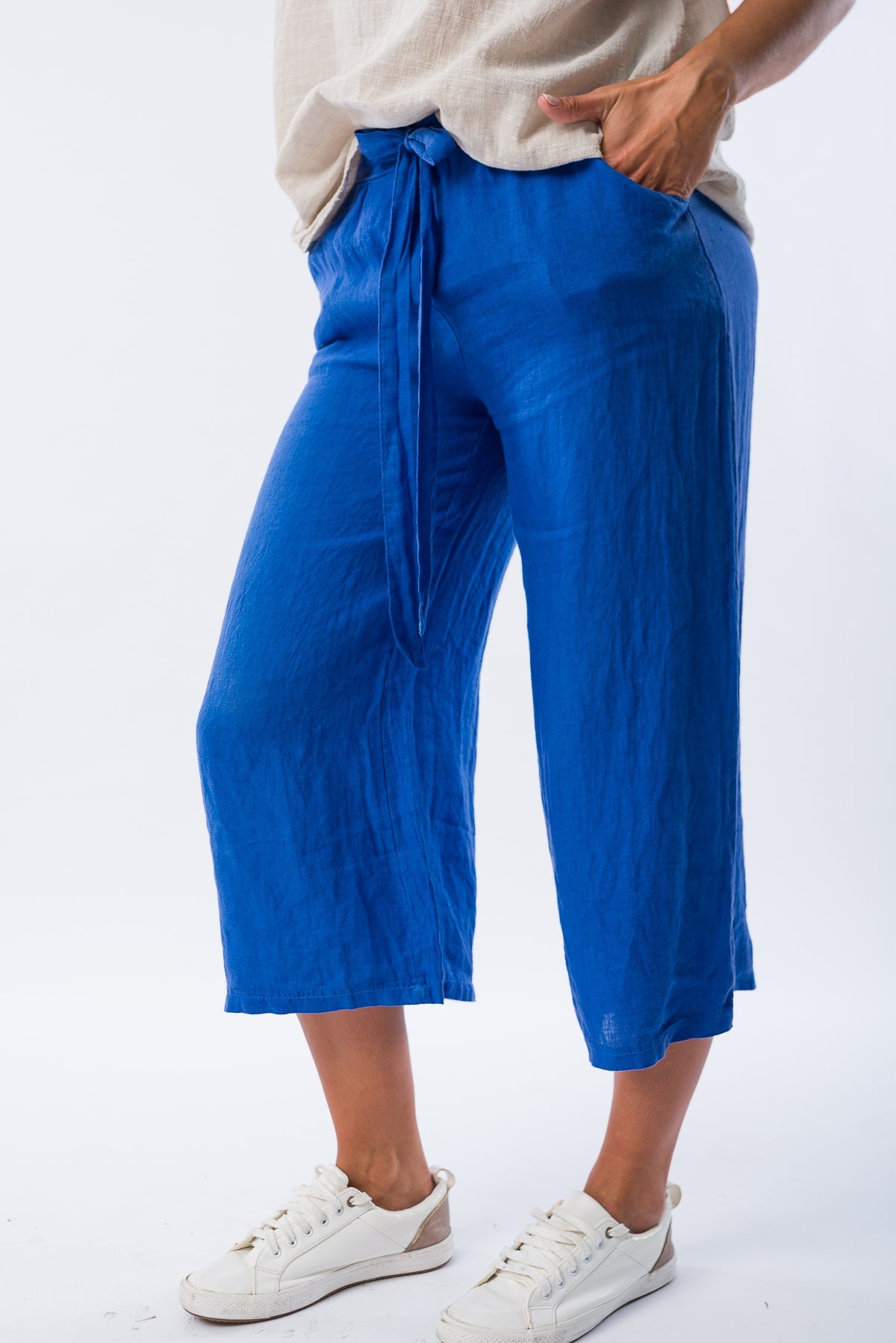 Pantalón Corto de Lino Azul - Viviana Méndez