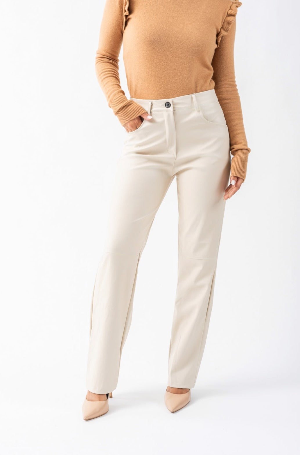 Pantalón Eco Cuero Beige - Viviana Méndez