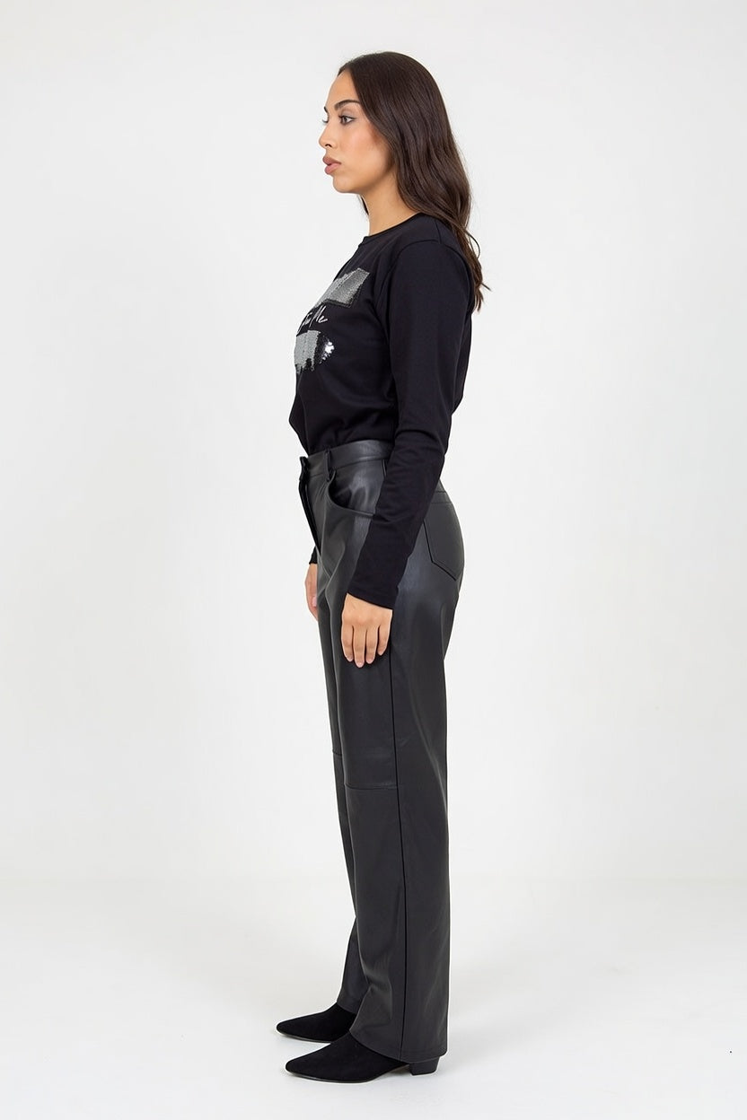 Pantalón Eco Cuero Negro - Costado
