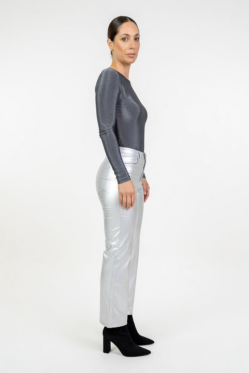 Pantalón Eco Cuero Plata - Costado
