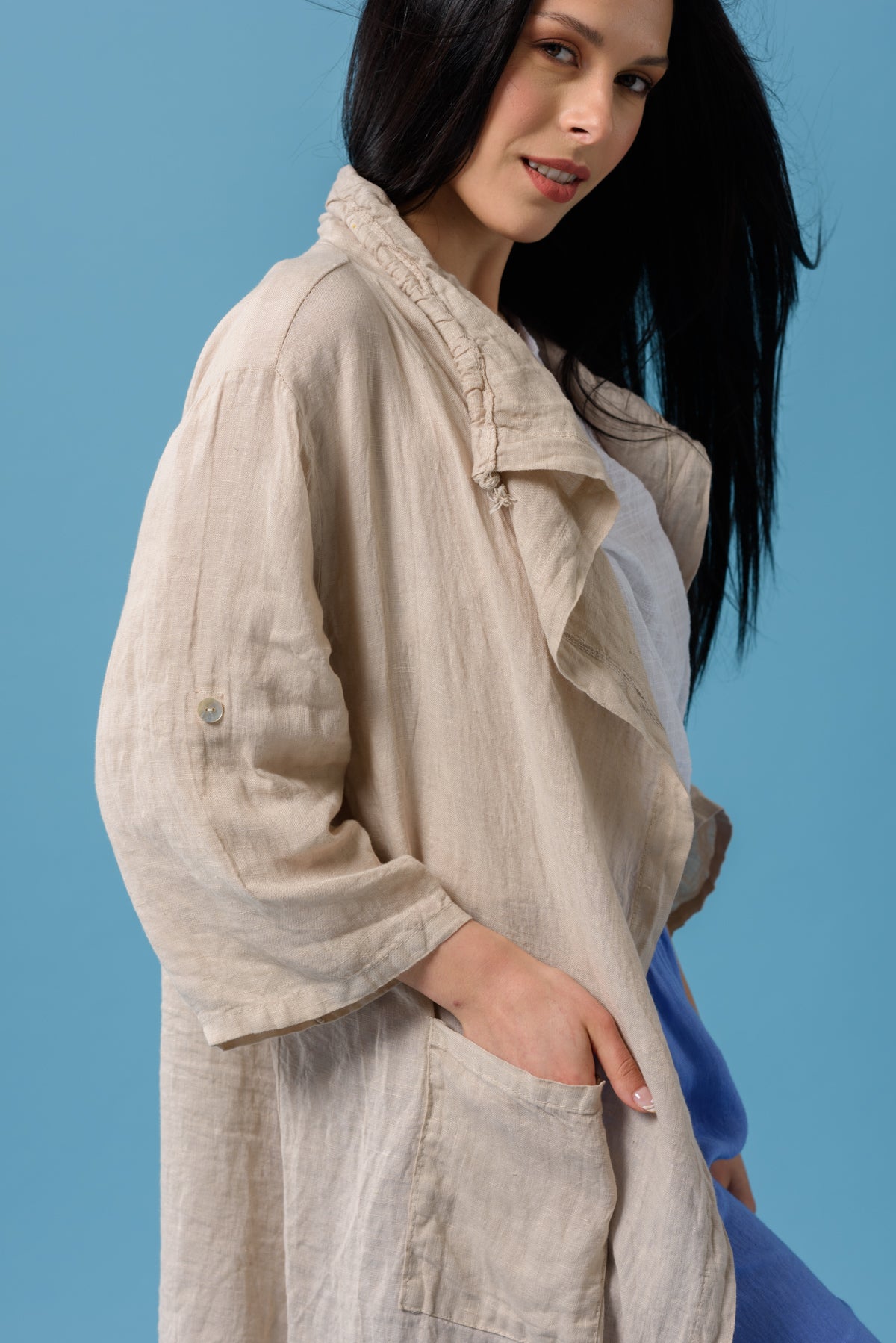 Campera de Lino Larga Camel - Estilo Completo