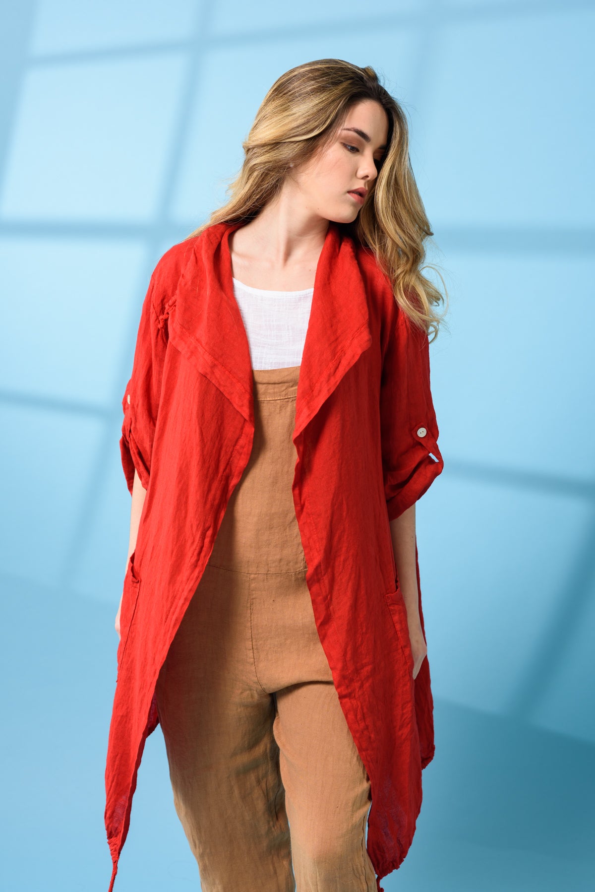 Campera de Lino Larga Roja | Viviana Méndez - 
