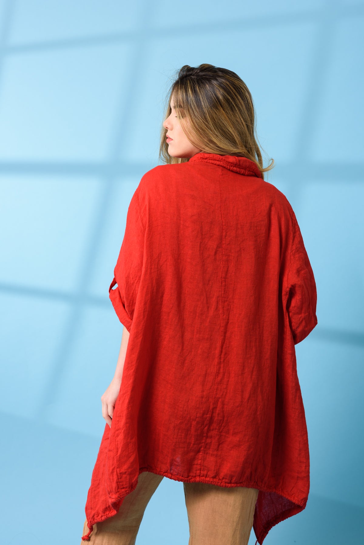 Campera de Lino Larga Roja | Viviana Méndez - 