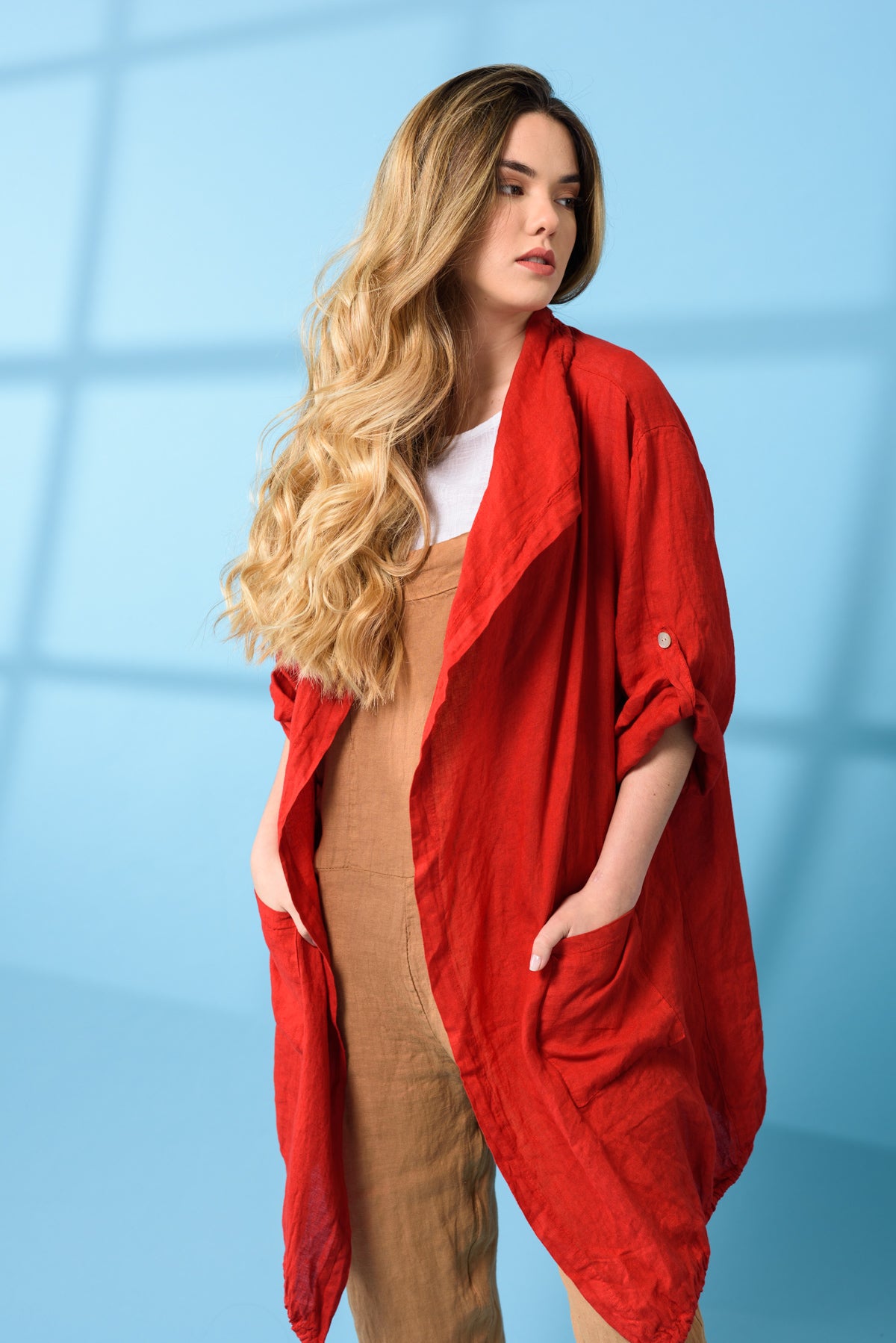 Campera de Lino Larga Roja | Viviana Méndez - 