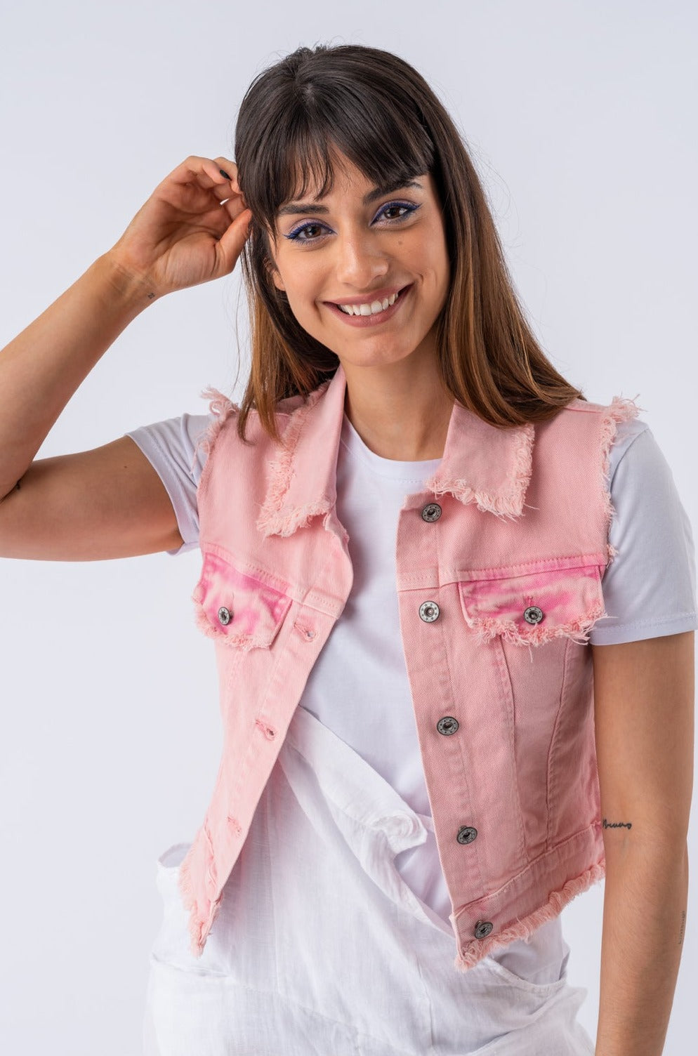 Chaleco de Jeans Colors - Rosa | Blazer y Camperas | Viviana Méndez - Chaleco de Jeans Colors Rosa - Viviana Méndez